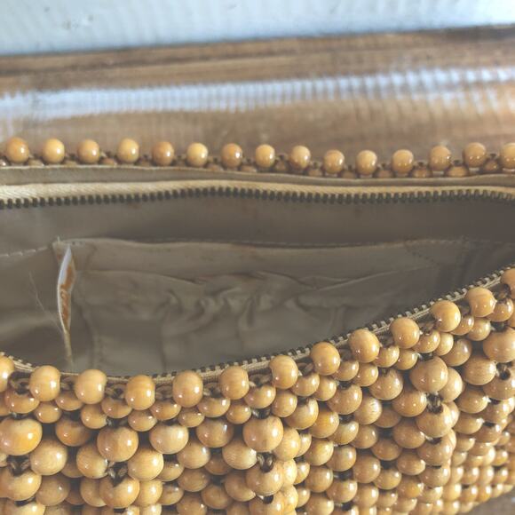 Vintage Retro 1950s Blonde Wood Beaded Clutch Purse Hand Bags By Josef Japan - Picture 6 of 8